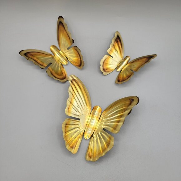 Vintage Brass Butterfly Wall Decor Metal Art Hanging Pieces Set of 3 - Picture 1 of 3